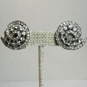 Vintage MCM Rhinestone Clip On Earrings Spiral Design